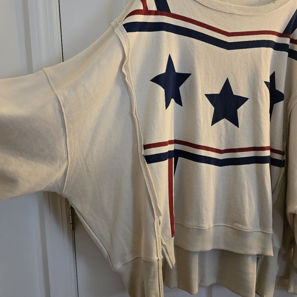 NWOT Free People Graphic Camden Pullover Stars & Stripes - Picture 6 of 8